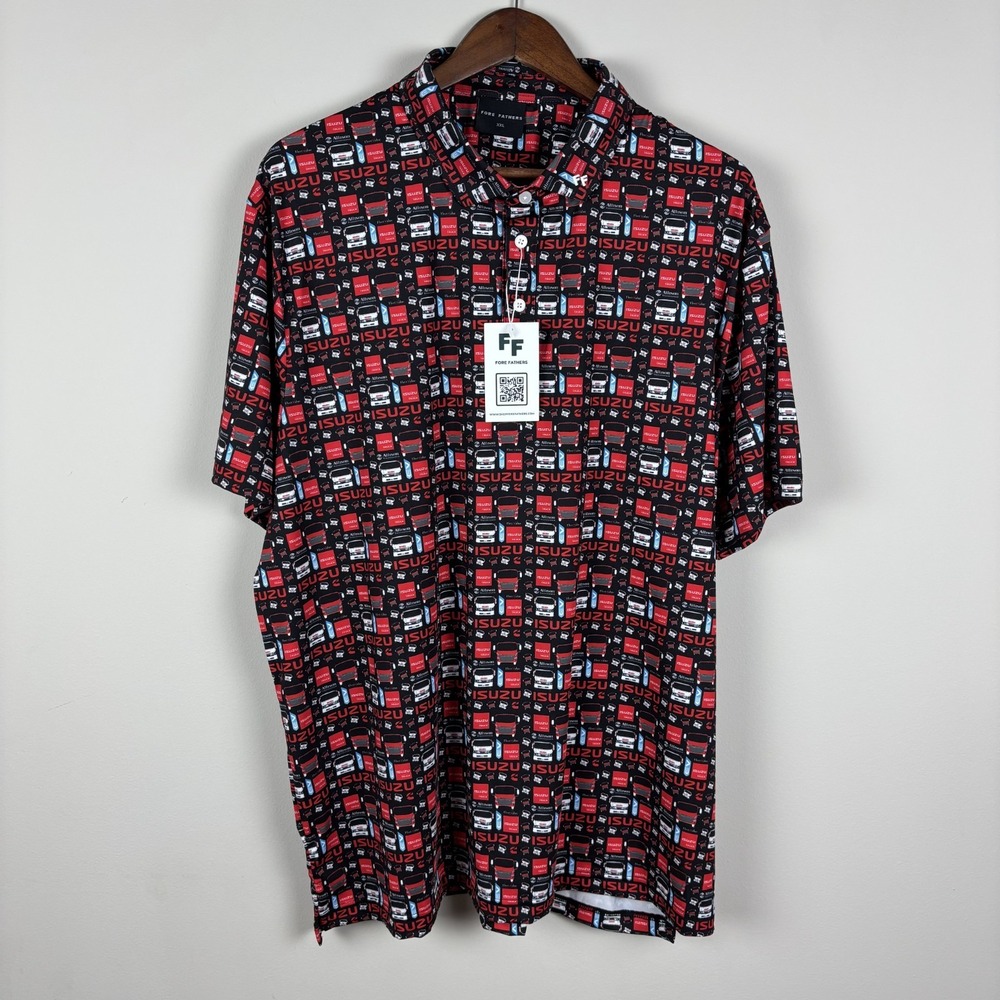 Fore Fathers Polo Shirt Mens XXL Golf Red Black Short Sleeve Isuzu Truck Novelty